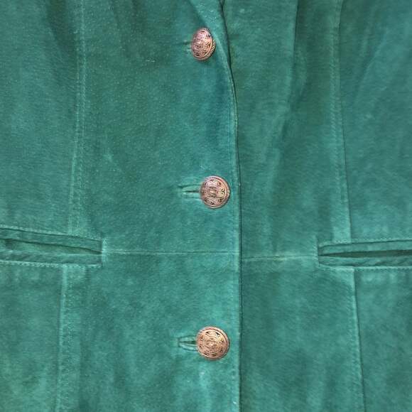 American Vintage Retro Green Suede Leather Car coat 3 Button closing size medium - Picture 13 of 13